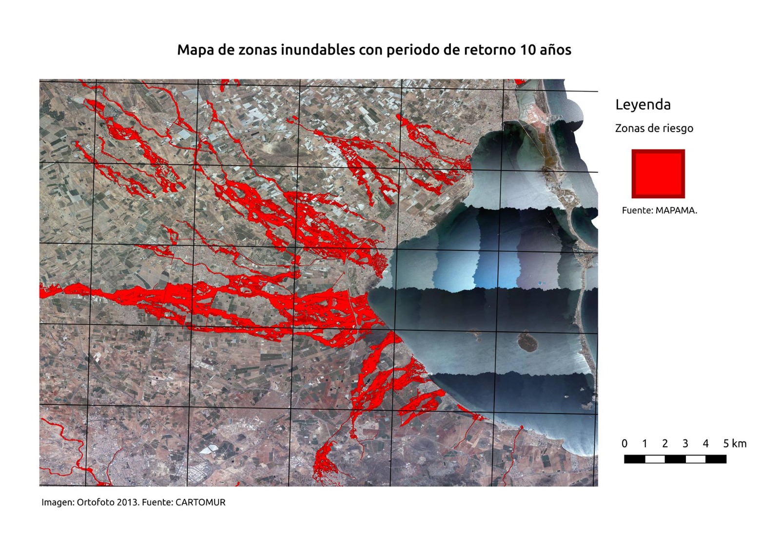 Mapa de zonas inundables con periodo de retorno 10 años — Los Alcázares y Mar Menor